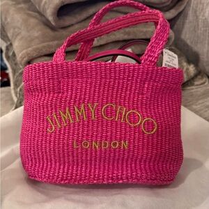 Jimmy Choo Vibrant Pink Woven Tote